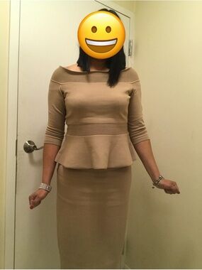 eva mendes for New York & Company Beige Peplum Pencil Skirt Set